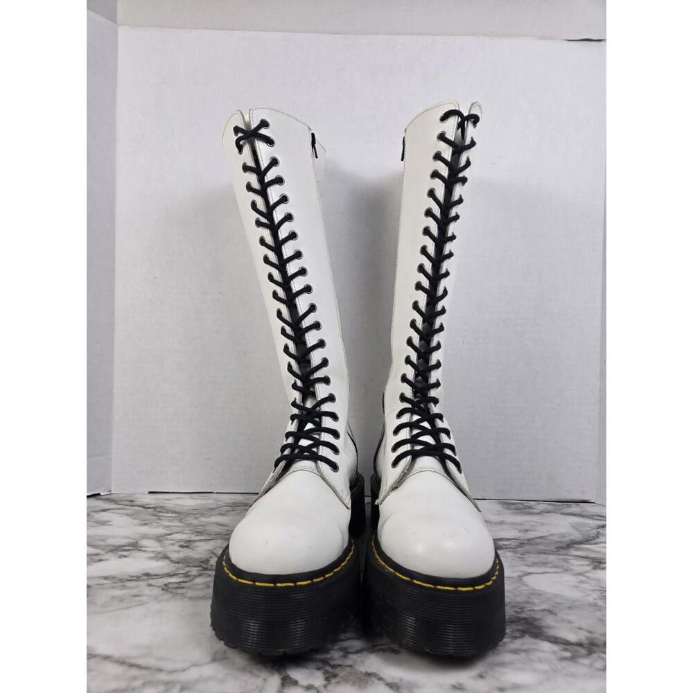 Dr Martens Britain - White 20 Hole Knee High Platform Boots - Womens 8 - Picture 6 of 16